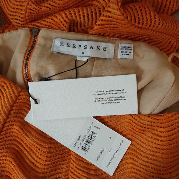 ML Keepsake The Label Orange Think Twice Scallop Modern Midi Pencil Skirt NWT S - Picture 3 of 7